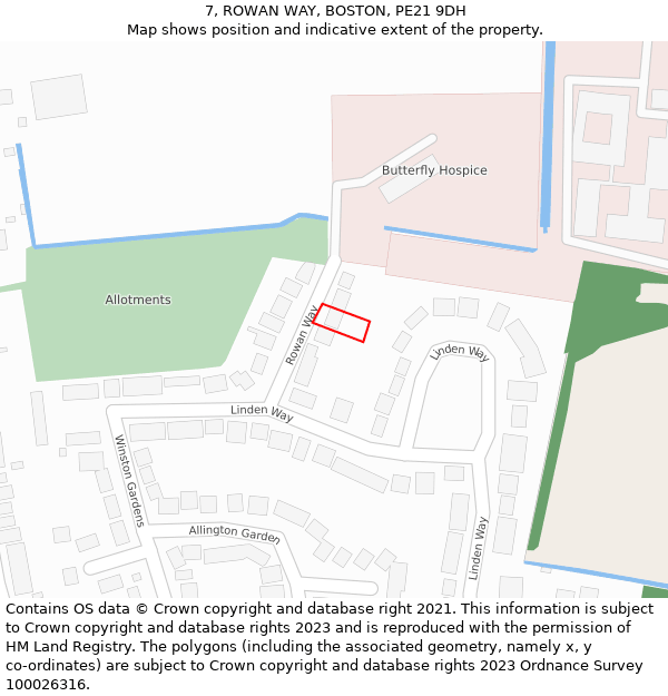 7, ROWAN WAY, BOSTON, PE21 9DH: Location map and indicative extent of plot