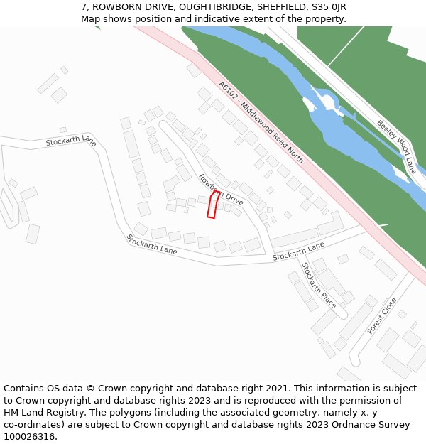 7, ROWBORN DRIVE, OUGHTIBRIDGE, SHEFFIELD, S35 0JR: Location map and indicative extent of plot