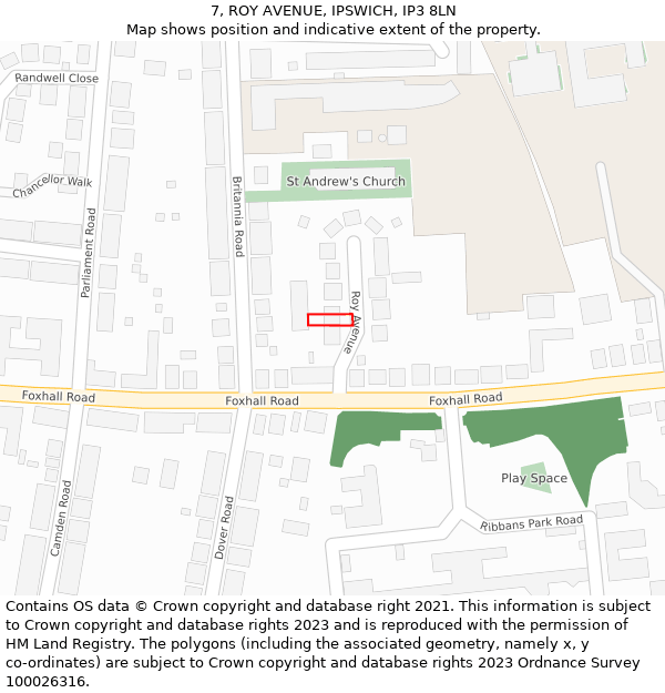 7, ROY AVENUE, IPSWICH, IP3 8LN: Location map and indicative extent of plot