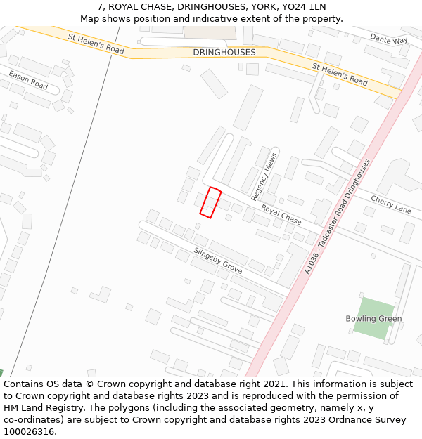 7, ROYAL CHASE, DRINGHOUSES, YORK, YO24 1LN: Location map and indicative extent of plot