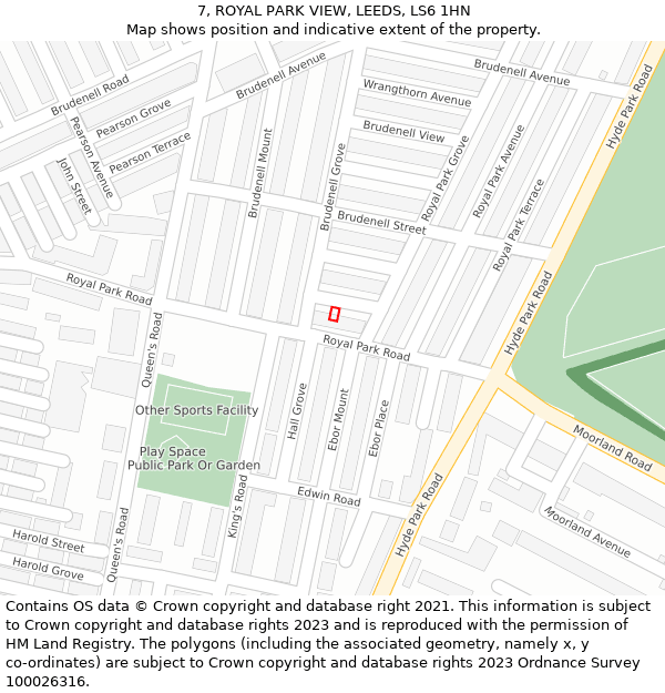 7, ROYAL PARK VIEW, LEEDS, LS6 1HN: Location map and indicative extent of plot