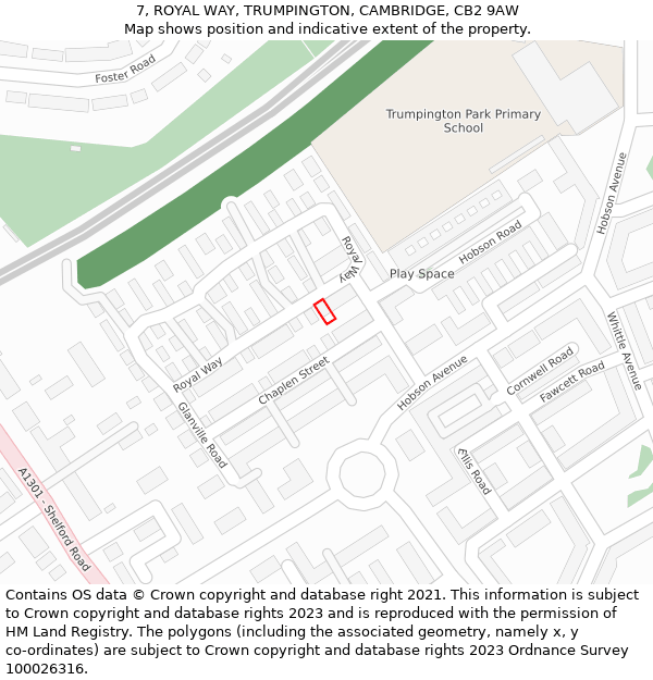 7, ROYAL WAY, TRUMPINGTON, CAMBRIDGE, CB2 9AW: Location map and indicative extent of plot