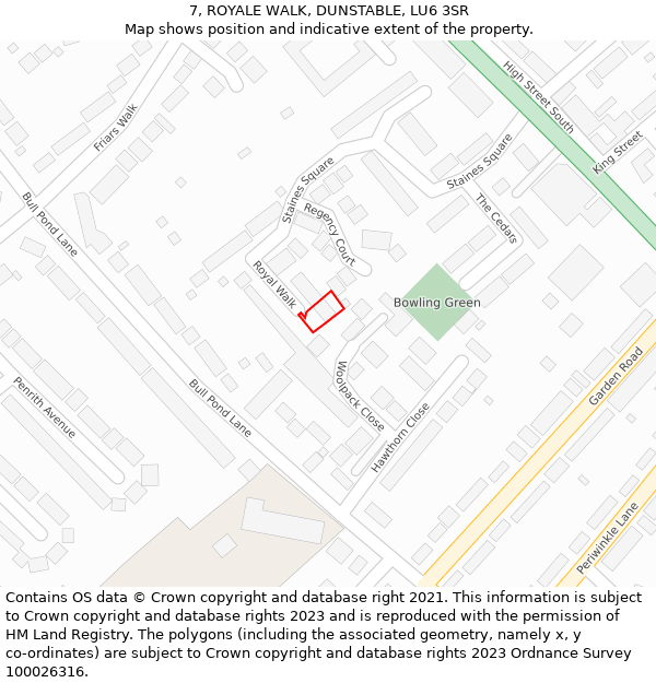 7, ROYALE WALK, DUNSTABLE, LU6 3SR: Location map and indicative extent of plot