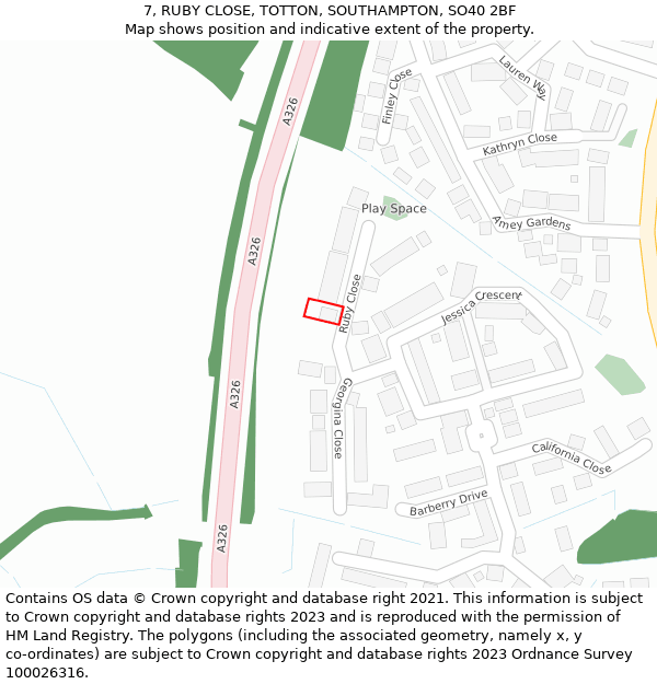 7, RUBY CLOSE, TOTTON, SOUTHAMPTON, SO40 2BF: Location map and indicative extent of plot