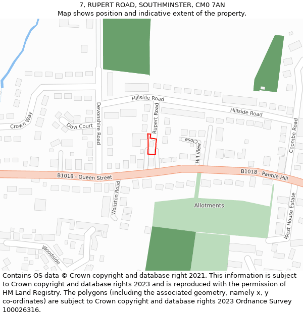 7, RUPERT ROAD, SOUTHMINSTER, CM0 7AN: Location map and indicative extent of plot