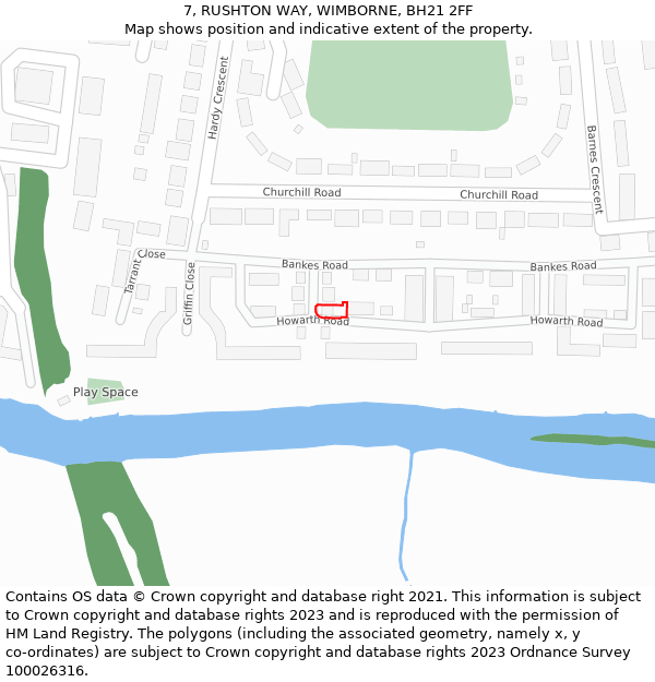 7, RUSHTON WAY, WIMBORNE, BH21 2FF: Location map and indicative extent of plot