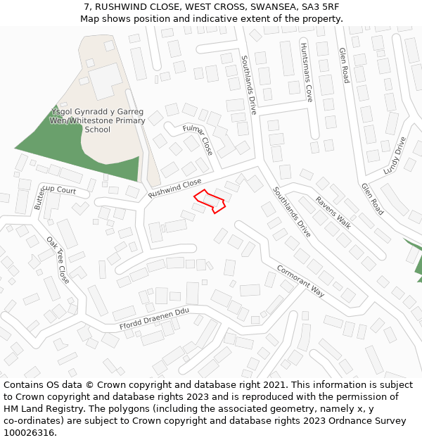 7, RUSHWIND CLOSE, WEST CROSS, SWANSEA, SA3 5RF: Location map and indicative extent of plot