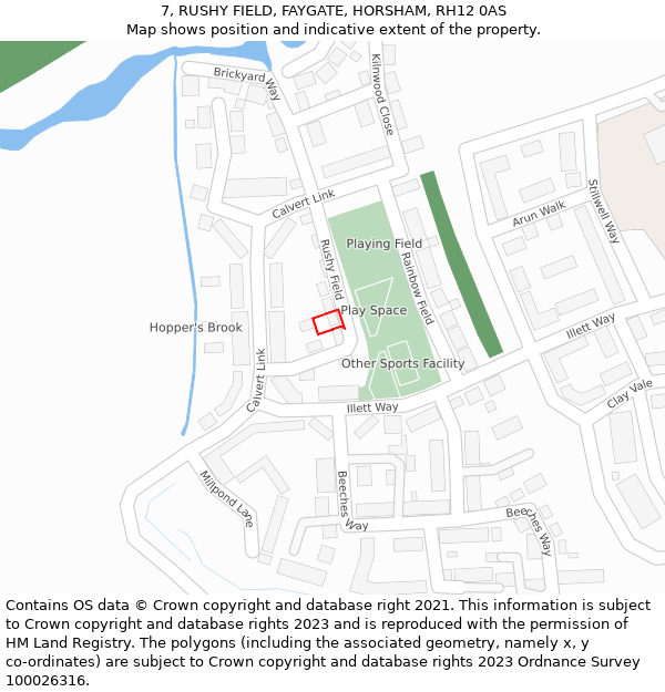 7, RUSHY FIELD, FAYGATE, HORSHAM, RH12 0AS: Location map and indicative extent of plot