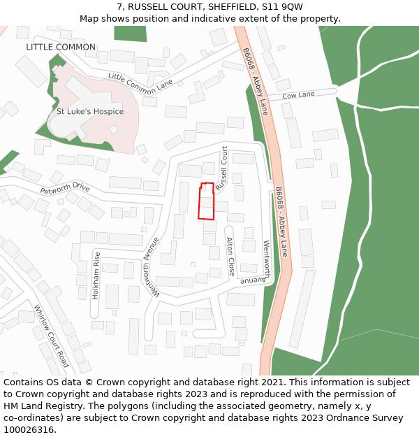 7, RUSSELL COURT, SHEFFIELD, S11 9QW: Location map and indicative extent of plot