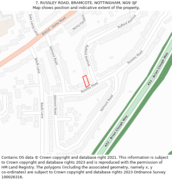 7, RUSSLEY ROAD, BRAMCOTE, NOTTINGHAM, NG9 3JF: Location map and indicative extent of plot