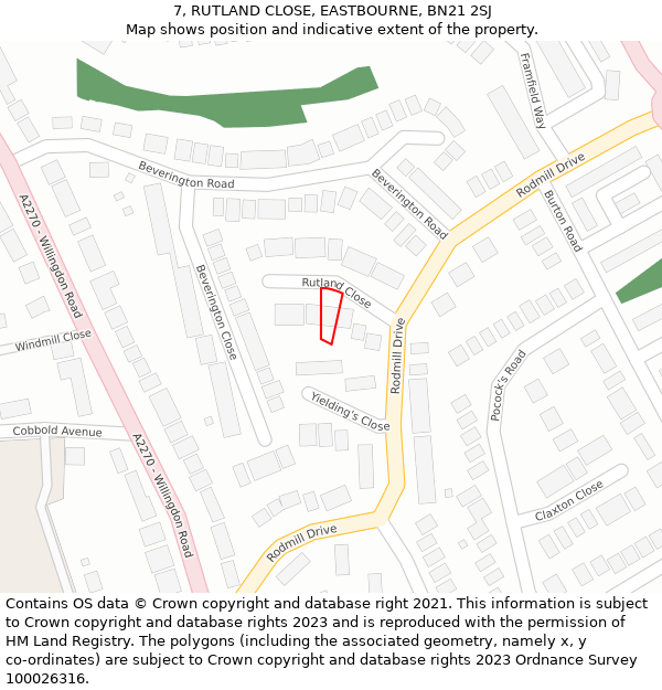 7, RUTLAND CLOSE, EASTBOURNE, BN21 2SJ: Location map and indicative extent of plot