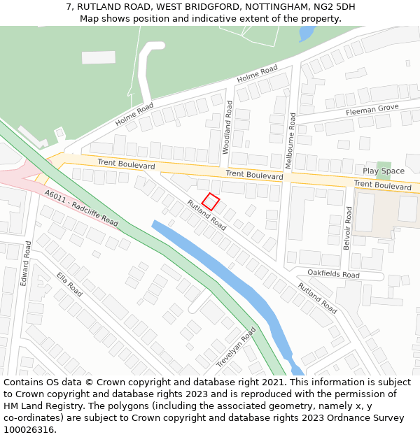 7, RUTLAND ROAD, WEST BRIDGFORD, NOTTINGHAM, NG2 5DH: Location map and indicative extent of plot