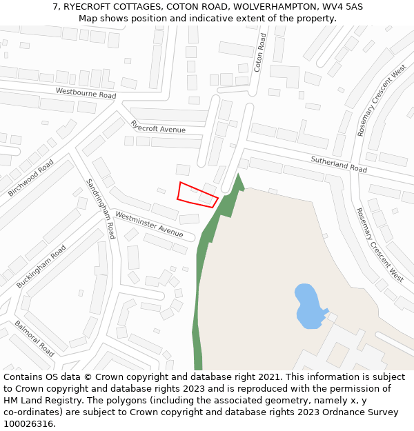 7, RYECROFT COTTAGES, COTON ROAD, WOLVERHAMPTON, WV4 5AS: Location map and indicative extent of plot