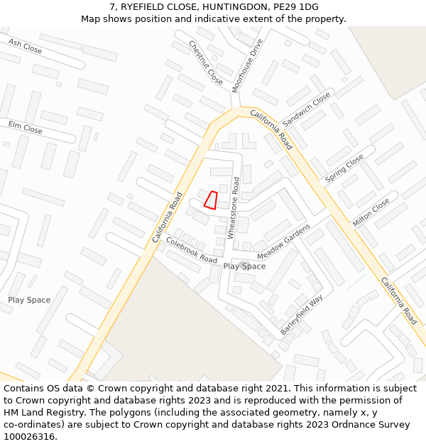 7, RYEFIELD CLOSE, HUNTINGDON, PE29 1DG: Location map and indicative extent of plot