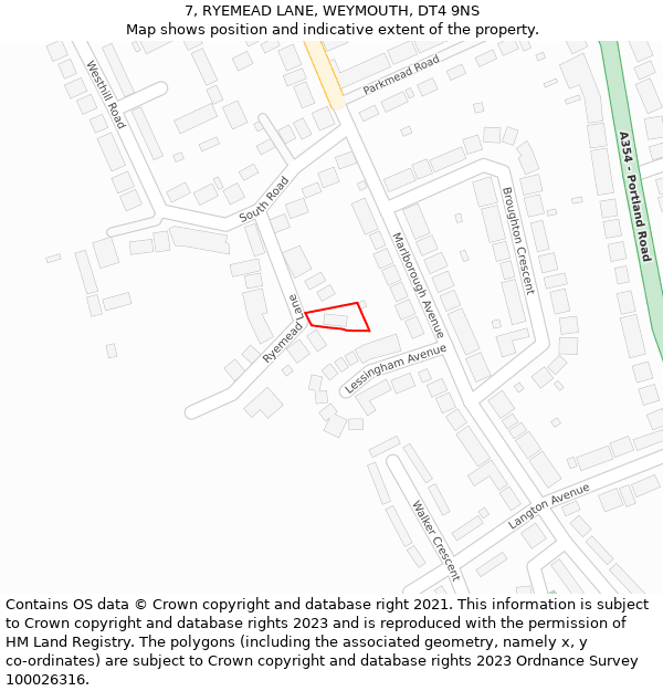 7, RYEMEAD LANE, WEYMOUTH, DT4 9NS: Location map and indicative extent of plot