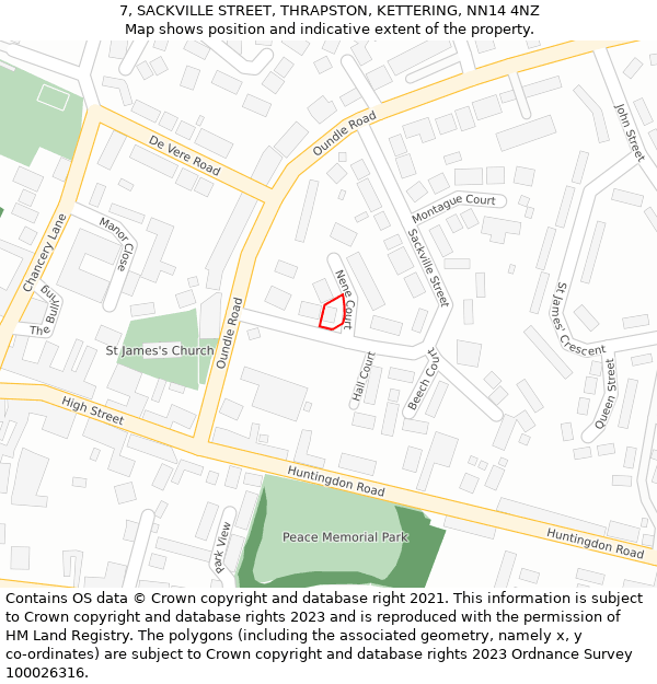 7, SACKVILLE STREET, THRAPSTON, KETTERING, NN14 4NZ: Location map and indicative extent of plot