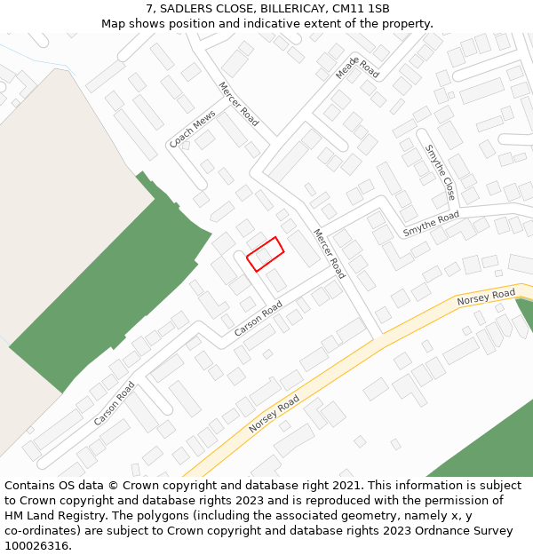 7, SADLERS CLOSE, BILLERICAY, CM11 1SB: Location map and indicative extent of plot