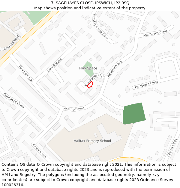 7, SAGEHAYES CLOSE, IPSWICH, IP2 9SQ: Location map and indicative extent of plot
