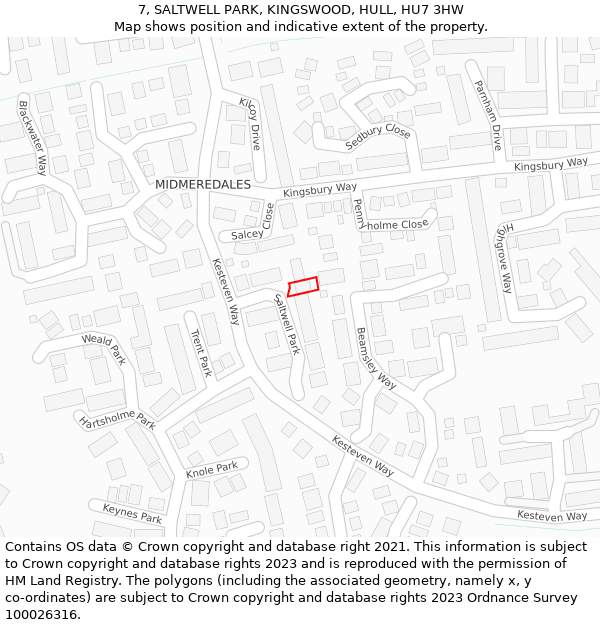 7, SALTWELL PARK, KINGSWOOD, HULL, HU7 3HW: Location map and indicative extent of plot