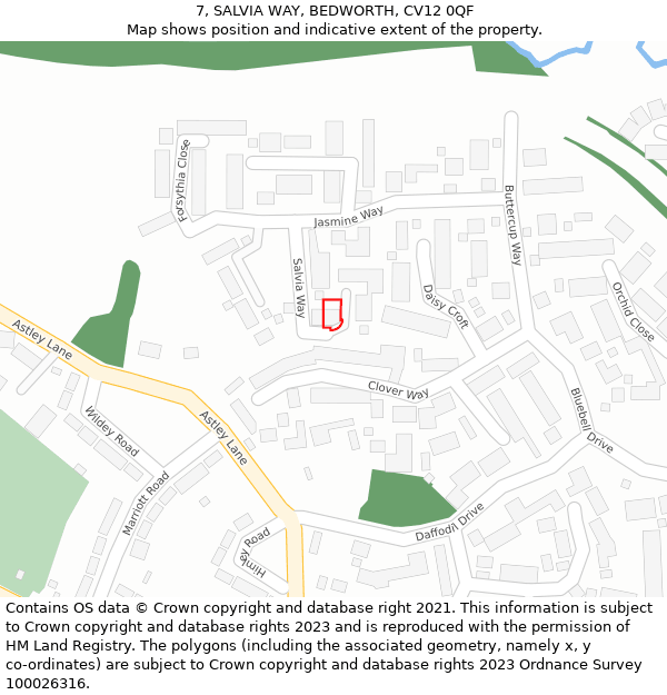 7, SALVIA WAY, BEDWORTH, CV12 0QF: Location map and indicative extent of plot