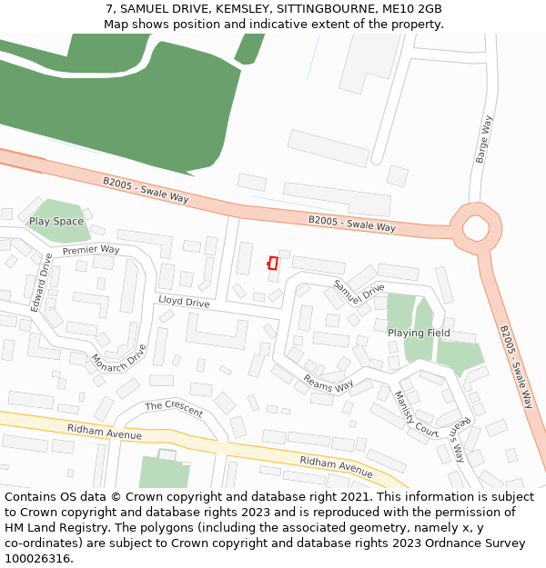 7, SAMUEL DRIVE, KEMSLEY, SITTINGBOURNE, ME10 2GB: Location map and indicative extent of plot