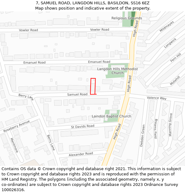 7, SAMUEL ROAD, LANGDON HILLS, BASILDON, SS16 6EZ: Location map and indicative extent of plot