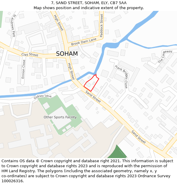 7, SAND STREET, SOHAM, ELY, CB7 5AA: Location map and indicative extent of plot