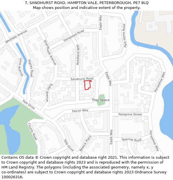 7, SANDHURST ROAD, HAMPTON VALE, PETERBOROUGH, PE7 8LQ: Location map and indicative extent of plot