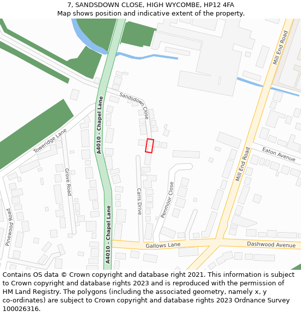 7, SANDSDOWN CLOSE, HIGH WYCOMBE, HP12 4FA: Location map and indicative extent of plot