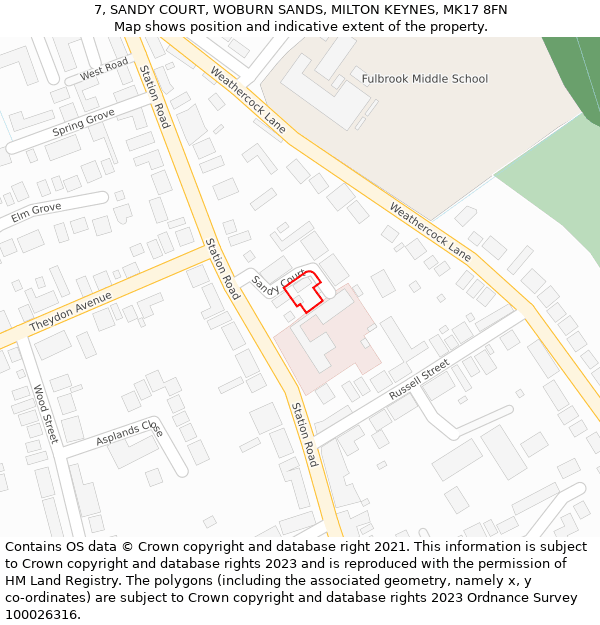 7, SANDY COURT, WOBURN SANDS, MILTON KEYNES, MK17 8FN: Location map and indicative extent of plot