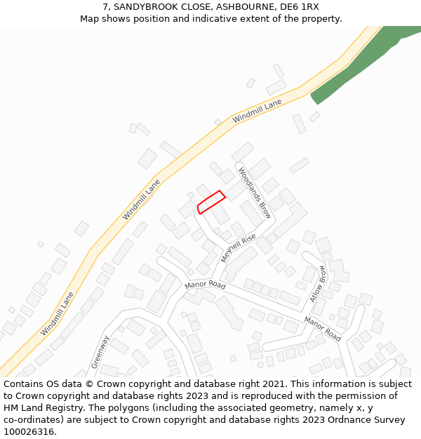 7, SANDYBROOK CLOSE, ASHBOURNE, DE6 1RX: Location map and indicative extent of plot