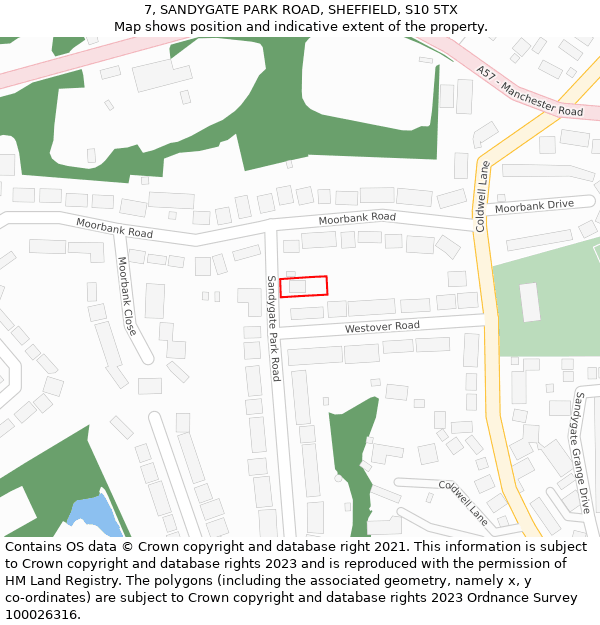 7, SANDYGATE PARK ROAD, SHEFFIELD, S10 5TX: Location map and indicative extent of plot