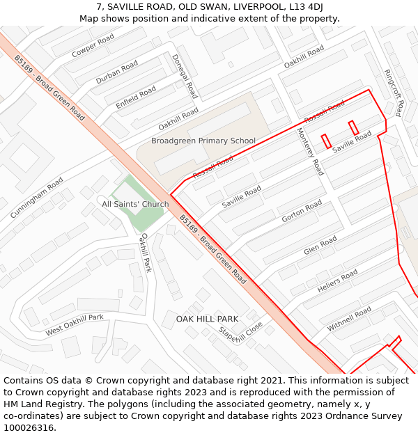 7, SAVILLE ROAD, OLD SWAN, LIVERPOOL, L13 4DJ: Location map and indicative extent of plot