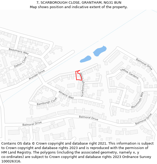 7, SCARBOROUGH CLOSE, GRANTHAM, NG31 8UN: Location map and indicative extent of plot