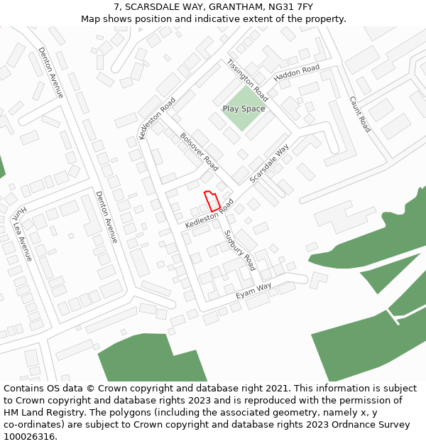 7, SCARSDALE WAY, GRANTHAM, NG31 7FY: Location map and indicative extent of plot