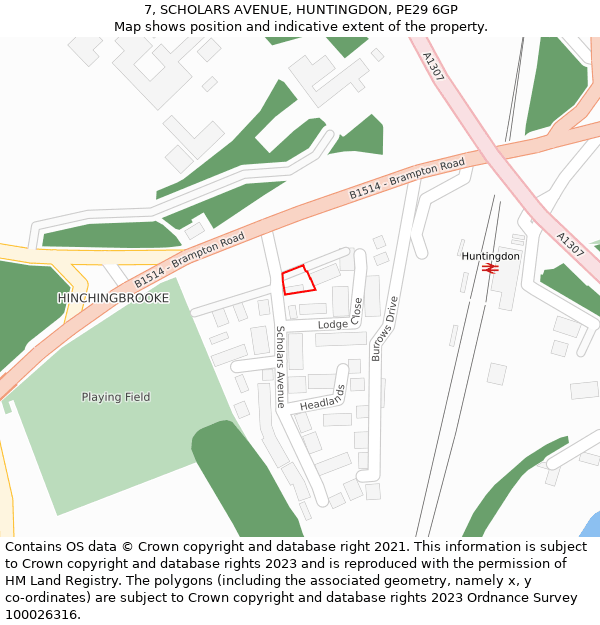 7, SCHOLARS AVENUE, HUNTINGDON, PE29 6GP: Location map and indicative extent of plot