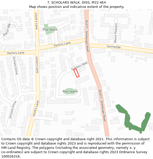 7, SCHOLARS WALK, DISS, IP22 4EA: Location map and indicative extent of plot