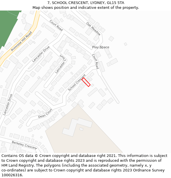 7, SCHOOL CRESCENT, LYDNEY, GL15 5TA: Location map and indicative extent of plot