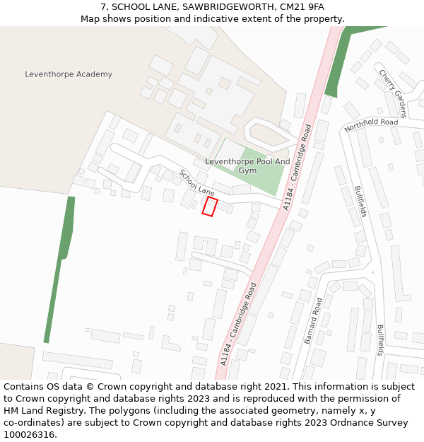7, SCHOOL LANE, SAWBRIDGEWORTH, CM21 9FA: Location map and indicative extent of plot