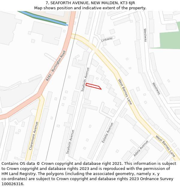 7, SEAFORTH AVENUE, NEW MALDEN, KT3 6JR: Location map and indicative extent of plot