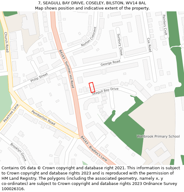 7, SEAGULL BAY DRIVE, COSELEY, BILSTON, WV14 8AL: Location map and indicative extent of plot