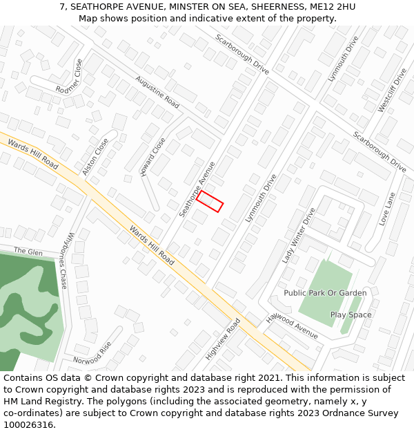 7, SEATHORPE AVENUE, MINSTER ON SEA, SHEERNESS, ME12 2HU: Location map and indicative extent of plot