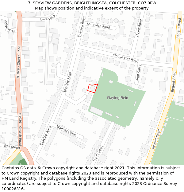 7, SEAVIEW GARDENS, BRIGHTLINGSEA, COLCHESTER, CO7 0PW: Location map and indicative extent of plot