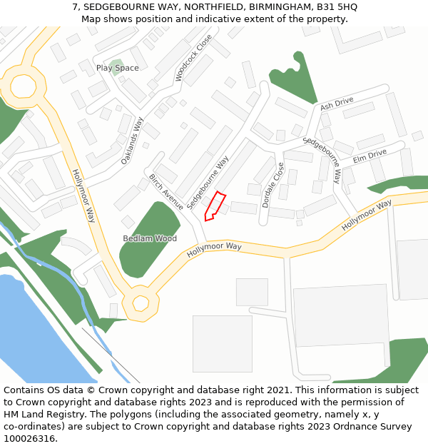 7, SEDGEBOURNE WAY, NORTHFIELD, BIRMINGHAM, B31 5HQ: Location map and indicative extent of plot
