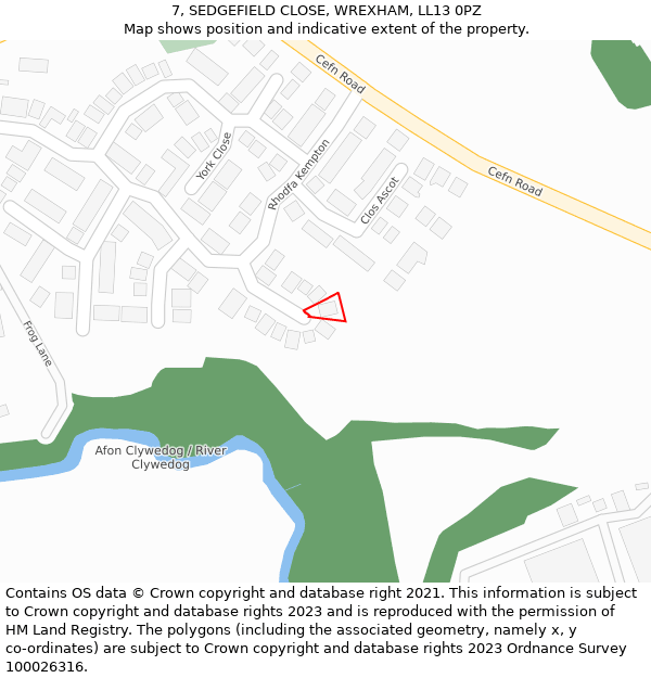 7, SEDGEFIELD CLOSE, WREXHAM, LL13 0PZ: Location map and indicative extent of plot