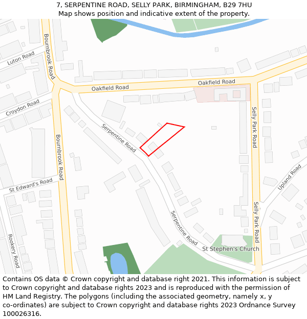 7, SERPENTINE ROAD, SELLY PARK, BIRMINGHAM, B29 7HU: Location map and indicative extent of plot