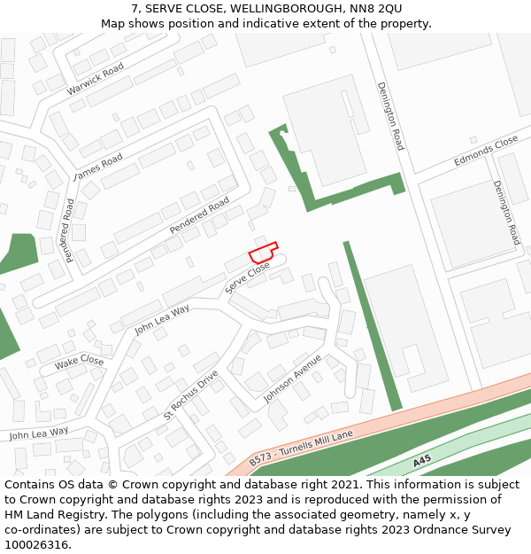 7, SERVE CLOSE, WELLINGBOROUGH, NN8 2QU: Location map and indicative extent of plot