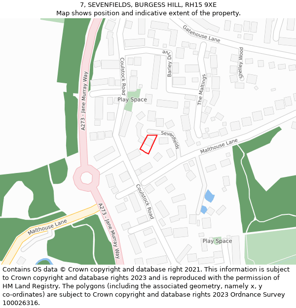 7, SEVENFIELDS, BURGESS HILL, RH15 9XE: Location map and indicative extent of plot