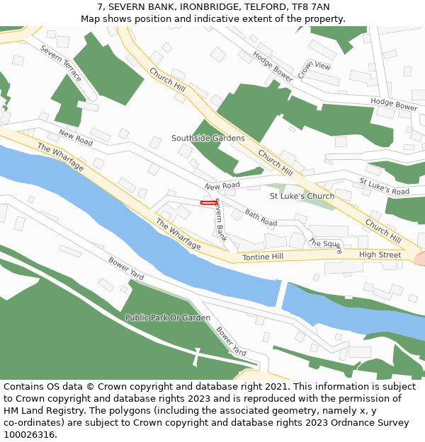 7, SEVERN BANK, IRONBRIDGE, TELFORD, TF8 7AN: Location map and indicative extent of plot