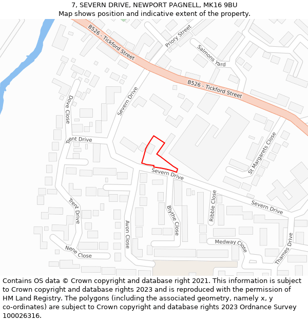 7, SEVERN DRIVE, NEWPORT PAGNELL, MK16 9BU: Location map and indicative extent of plot